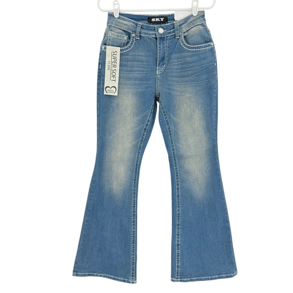 Sky Premium Women's Super Soft Flare Jeans Size 11/12 Rhinestone Embellished NWT